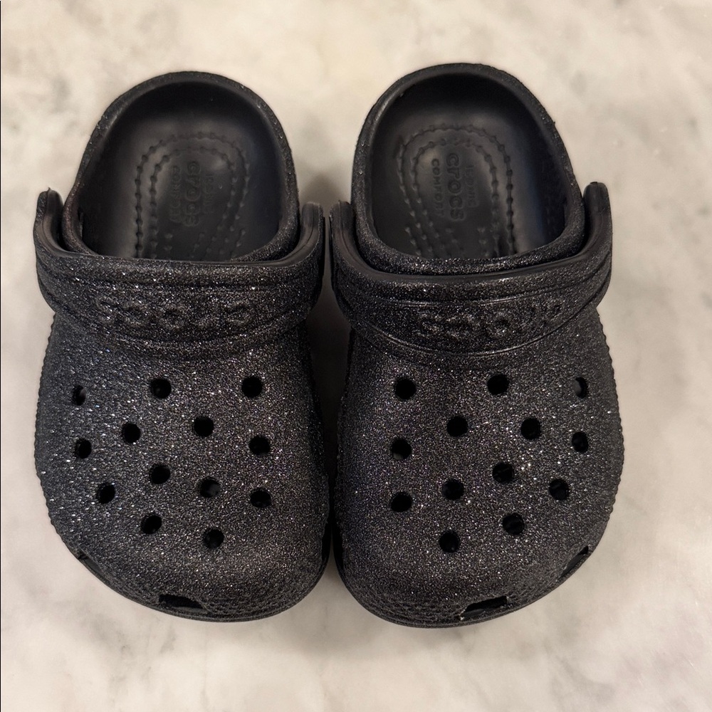 CROCS Kids Sparkly Black Clogs